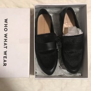 WHO WHAT WEAR Black Loafers with fur top